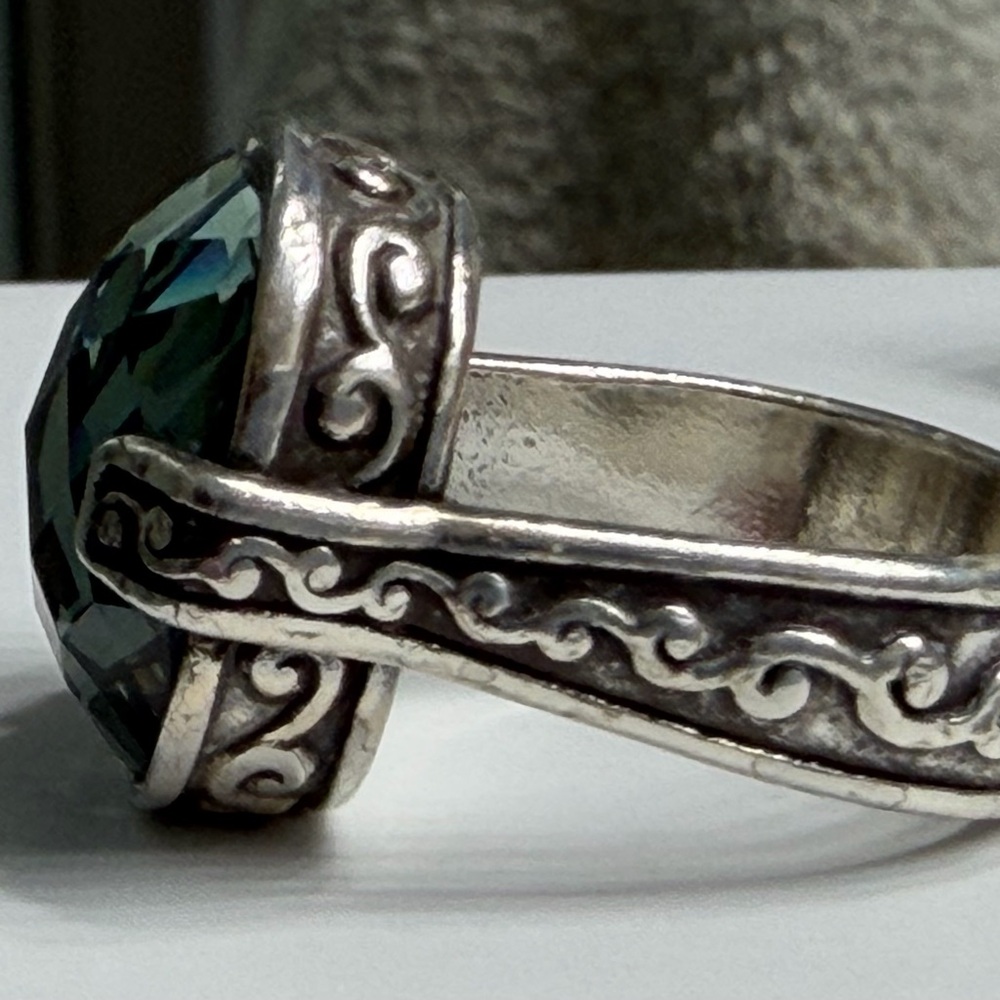 Brighton Venus Rising Ring and matching earrings with aqua crystal stone set - Picture 3 of 5